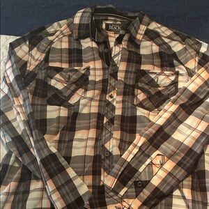 Buckle Black and Orange Plaid Men's Shirt
